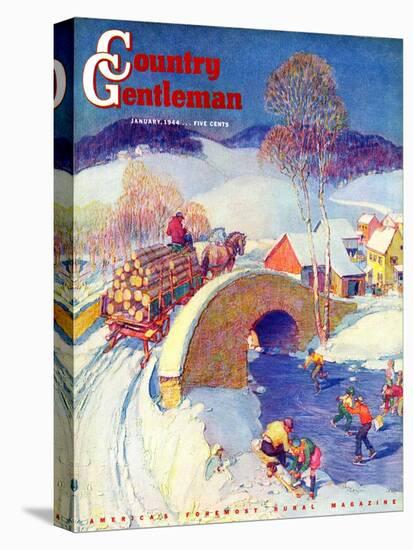 "Winter in the Village," Country Gentleman Cover, January 1, 1944-Henry Soulen-Premier Image Canvas