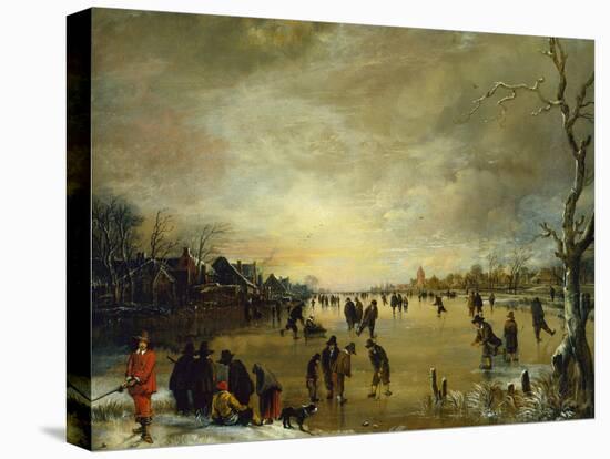 Winter Landscape at Sunset with People playing Golf and Skating-Aert van der Neer-Premier Image Canvas