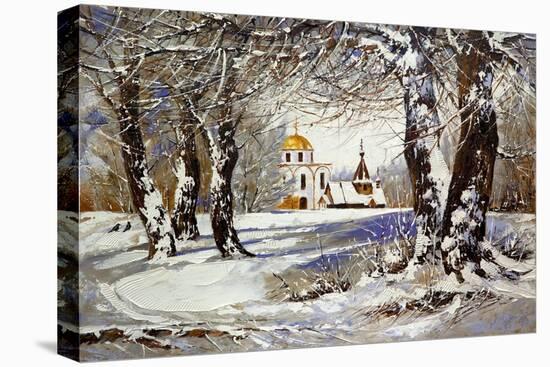 Winter Landscape with Church in Wood-balaikin2009-Stretched Canvas