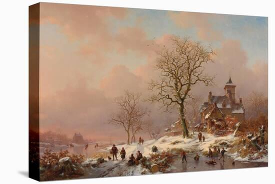 Winter Landscape with Figures Playing on the Ice, 1868-Frederick Marianus Kruseman-Premier Image Canvas