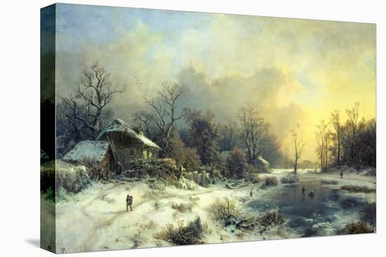 Winter Landscape with Frozen Pond, about 1850-August Piepenhagen-Premier Image Canvas