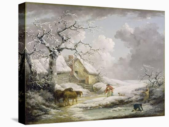 Winter Landscape with Men Snowballing an Old Woman, 1790-George Morland-Premier Image Canvas