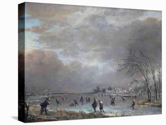 Winter Landscape with Skaters on a Frozen River-Aert van der Neer-Premier Image Canvas