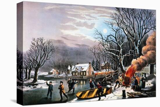 Winter Scene: Evening 1854-Currier & Ives-Premier Image Canvas