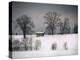 Winter Scene, Hill and Trees, Hut and Foreboding Sky-Sheila Haddad-Premier Image Canvas