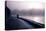 Winter Scene Male Figure Walking Along Pathway Beside Lake-Sharon Wish-Premier Image Canvas