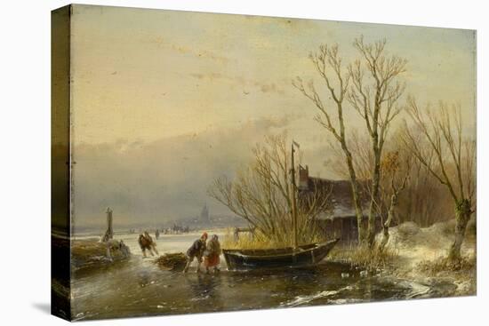 Winter Scene on the Ice with Wood Gatherers-Andreas Schelfhout-Stretched Canvas