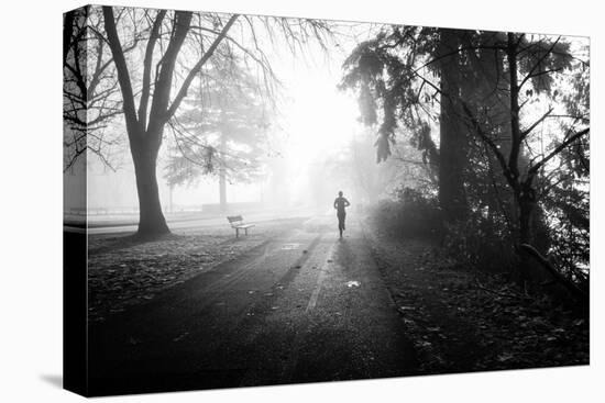 Winter Scene with Male Figure Jogging in Park-Sharon Wish-Premier Image Canvas