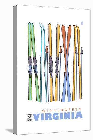 Wintergreen, Virginia - Skis in Snow-Lantern Press-Stretched Canvas