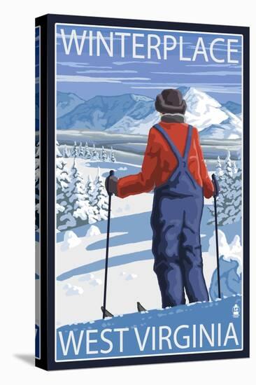 Winterplace, West Virginia - Skier Admiring View-Lantern Press-Stretched Canvas