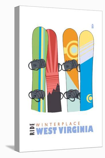 Winterplace, West Virginia - Snowboards in Snow-Lantern Press-Stretched Canvas