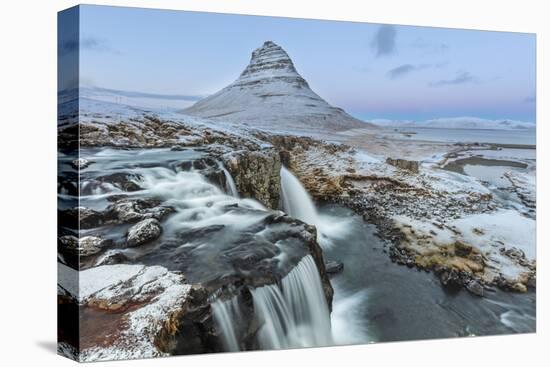 Wintry waterfall below Kirkjufell, Snaefellsnes Peninsula, Iceland-Chuck Haney-Premier Image Canvas