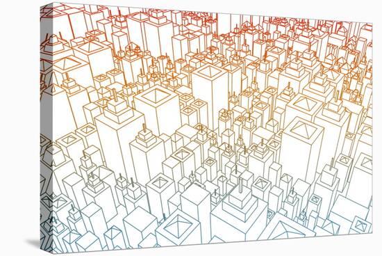 Wireframe City with Buildings and Blueprint Design Art-kentoh-Stretched Canvas