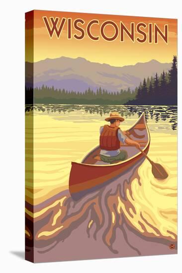 Wisconsin - Canoe Scene-Lantern Press-Stretched Canvas