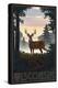 Wisconsin - Deer and Sunrise-Lantern Press-Stretched Canvas