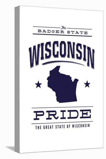 Wisconsin State Pride - Blue on White-Lantern Press-Stretched Canvas