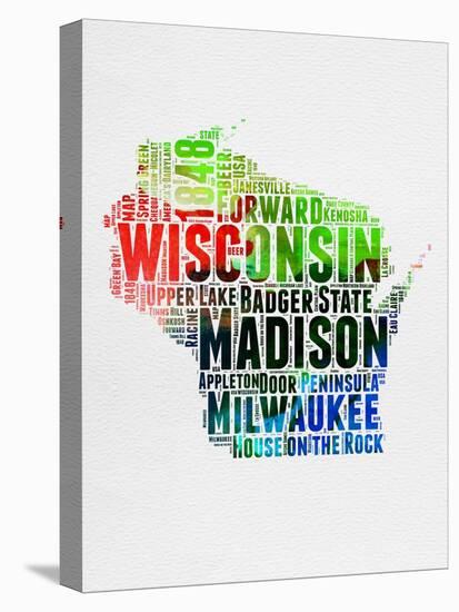 Wisconsin Watercolor Word Cloud-NaxArt-Stretched Canvas
