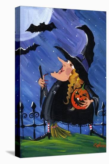 Witch and Bats Halloween Moon-sylvia pimental-Stretched Canvas