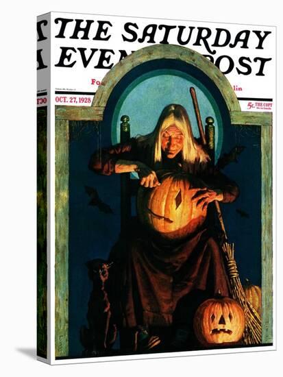 "Witch Carving Pumpkin," Saturday Evening Post Cover, October 27, 1928-Frederic Stanley-Premier Image Canvas