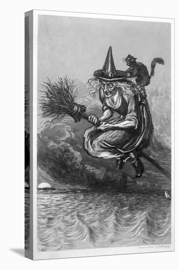 Witch Flies to the Sabbat with Her Cat on Her Broomstick-F. Armytage-Stretched Canvas