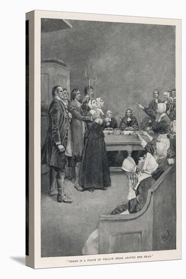 Witch Trial in Massachusetts, The Accusing Girls Point at the Victim-Howard Pyle-Stretched Canvas