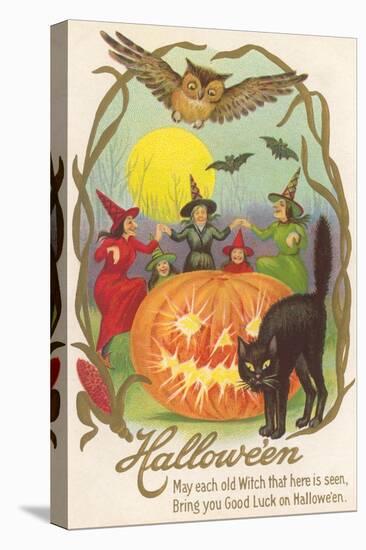 Witches, Bats Owl, Cat, Jack O'Lantern-null-Stretched Canvas