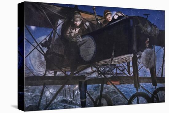 With the French Air Service, a Night Bombardment by a Voisin Biplane, 1918-Francois Flameng-Premier Image Canvas