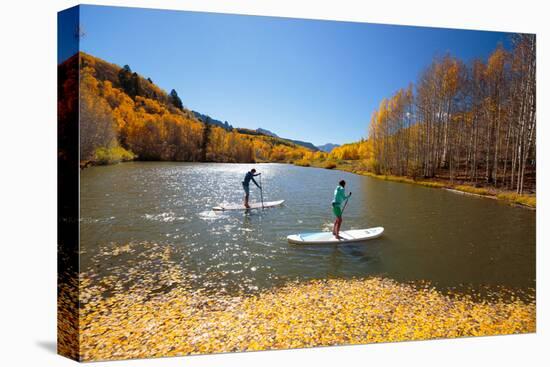 Woman And Man Enjoy Fall Bliss On SUP Boards Near Telluride, Colorado In Autumn, San Juan Mts-Ben Herndon-Premier Image Canvas