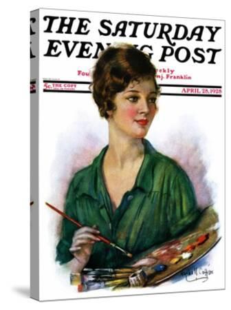1928 Lovely woman artist holds palette Saturday Evening Post Cover by HASKELL COFFIN great graphics frameable magazine art original print