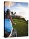Woman Bike Riding, Makai Golf Course, Kauai, Hawaii, USA-Micah Wright-Premier Image Canvas
