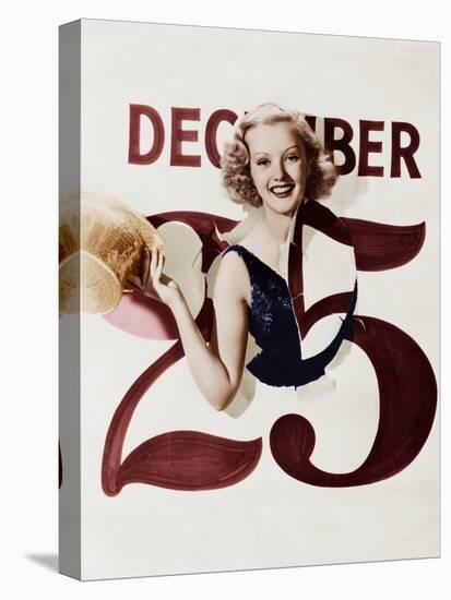 Woman Bursting Through Calendar on Christmas Day-null-Stretched Canvas