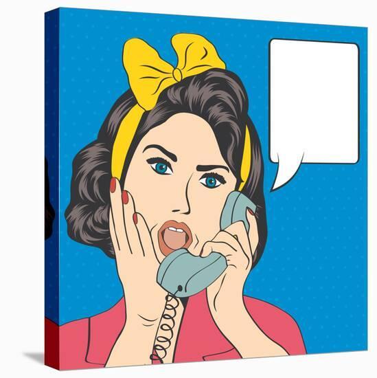 Woman Chatting on the Phone, Pop Art Illustration-Eva Andreea-Stretched Canvas