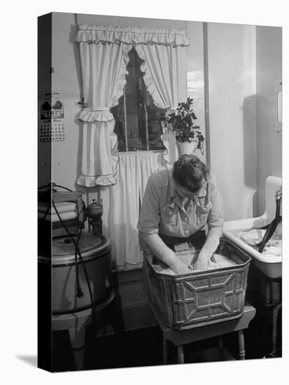 Woman Doing Laundry by Hand after Washing Machine Broke Down-null-Premier Image Canvas