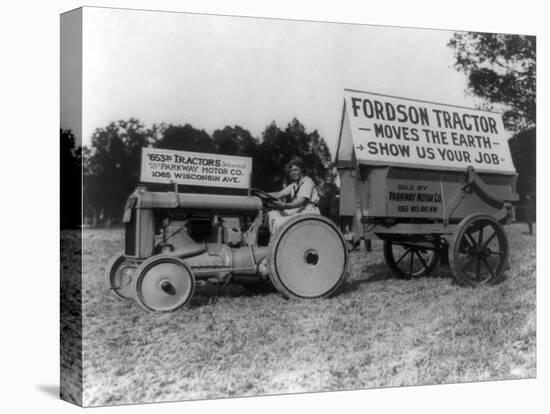 Woman Driving Fordson Tractor Photograph-Lantern Press-Stretched Canvas