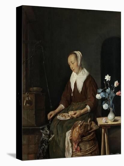 Woman Eating, known as the Cats Breakfast-Gabriel Metsu-Stretched Canvas