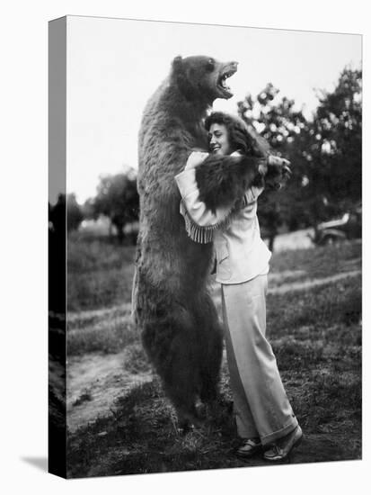 Woman Embraces a Stuffed Bear, Ca. 1940-null-Premier Image Canvas