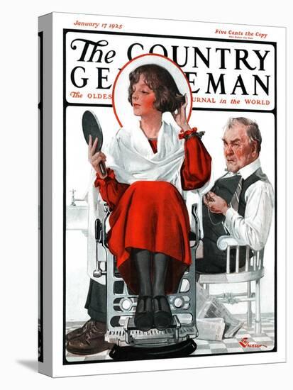 "Woman Gets Bob at Barbershop," Country Gentleman Cover, January 17, 1925-Elbert Mcgran Jackson-Premier Image Canvas