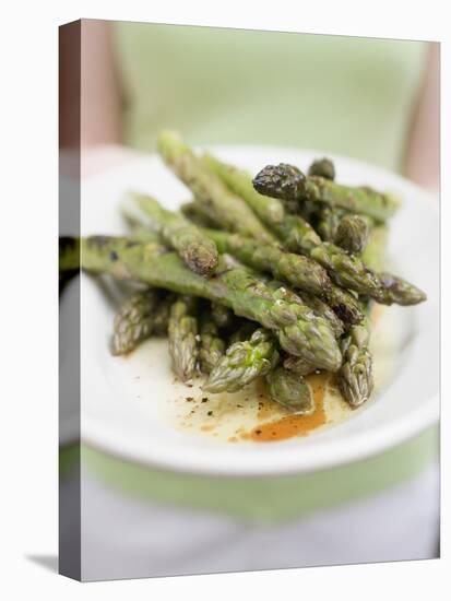 Woman Holding a Plate of Grilled Green Asparagus-null-Premier Image Canvas