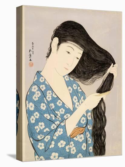 Woman in a Bathrobe Combing Her Hair-Taisho Era. Hashiguchi Goyo-Stretched Canvas