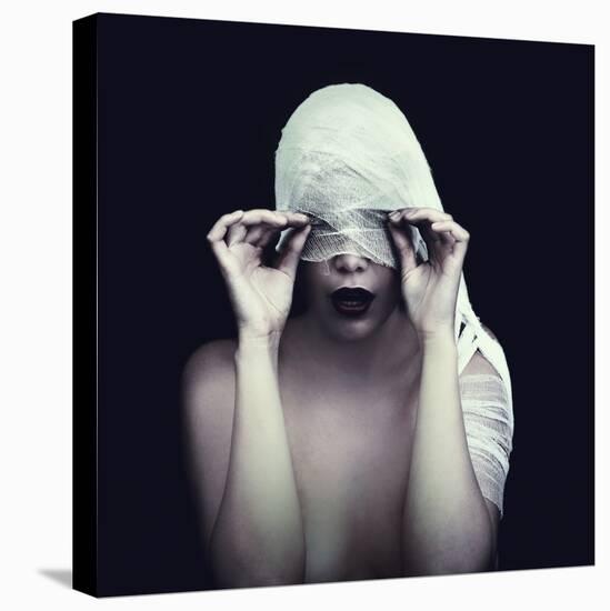 Woman in Bandage over Black Background-viczast-Premier Image Canvas