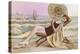 Woman in Beach Chair with Parasol-null-Stretched Canvas