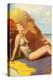 Woman in Bikini Sitting on Windy Beach-null-Premier Image Canvas