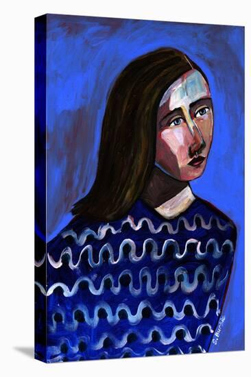 Woman in Blue Sweater Naive Portrait Figurative-Sharyn Bursic-Premier Image Canvas