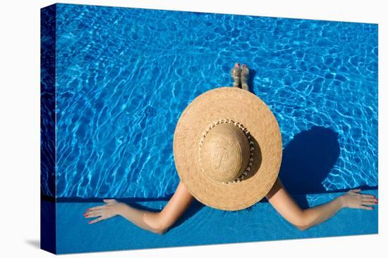 Woman in Hat Relaxing at the Pool-haveseen-Premier Image Canvas