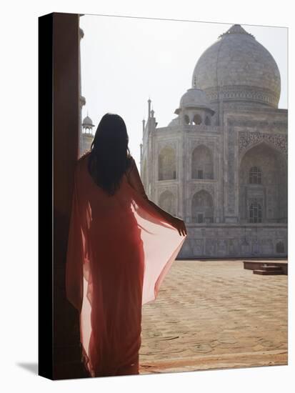 Woman in Sari at Taj Mahal, Agra, Uttar Pradesh, India (Mr)-Ian Trower-Premier Image Canvas