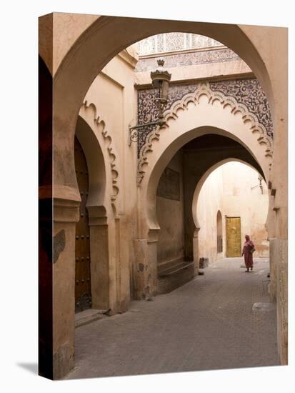 Woman in Traditional Dress Walking in Narrow Side Streets, Old Quarter, Medina, Marrakesh, Morocco-Stephen Studd-Premier Image Canvas