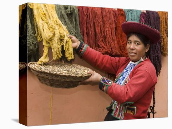 Woman in Traditional Dress, Wool Dyed Before Weaving, Chinchero, Cuzco, Peru-Merrill Images-Premier Image Canvas