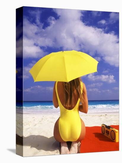 Woman in Yellow Swimsuit with Umbrella-Bill Bachmann-Premier Image Canvas