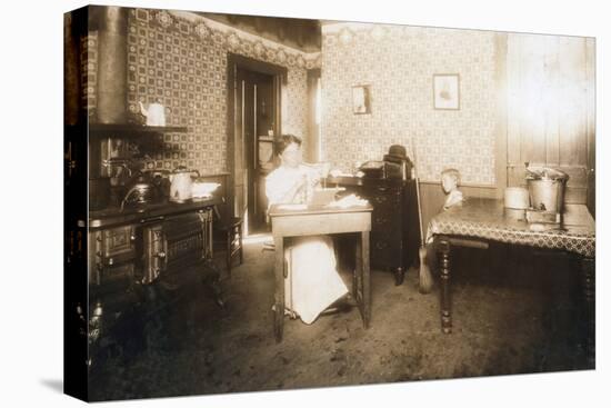 Woman Inserting Bristles into Tooth Brushes in Her Kitchen, C.1912-Lewis Wickes Hine-Premier Image Canvas