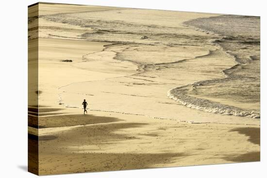 Woman Jogging at Sunrise on Gwithian Beach, Cornwall, England, United Kingdom-Mark Chivers-Premier Image Canvas